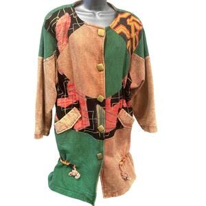 Asian inspired Oversized Vintage Retro 80s Textured Colorful Patchwork Jacket-L